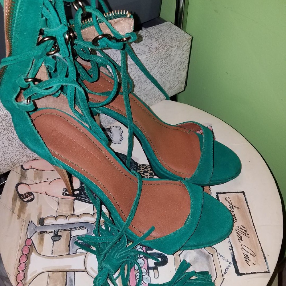 Greenish blue lace up heels size 10
